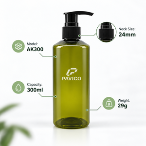 300ml Cylindrical Olive <b>Green</b> PET Plastic <b>Pump</b> Bottle 24mm Neck for Cosmetic Personal Care Packaging Pavico Brand OEM/ODM - Product Image 2