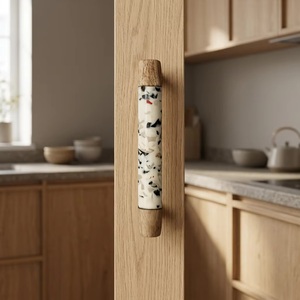 Poignée de meuble cylindrique moderne en bois avec motif terrazzo pour mobilier de maison et de bureau - Product Image 3
