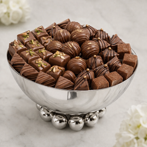 Silver Chocolate Bowl With Stand Premium Assorted Gourmet <b>Truffle</b> Platter High-End Stainless Steel Candy Serving Dish For Sale - Product Image 1