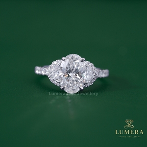 Fine Jewelry Oval Diamond <b>Ring</b> With Half <b>Moon</b> Side <b>Stones</b>, Intricate Pave Halo, IGI Certified Center Diamond Promise <b>Ring</b> - Product Image 2