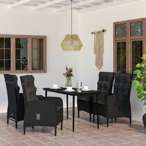 Grand ensemble de salle à manger de jardin en rotin PE noir avec structure en acier thermolaqué et mobilier de patio en verre - Product Image 1