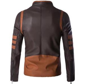 Men's Brown Genuine Leather Windproof Front Logo Moto <b>Jacket</b> Stand Collar Zipper Closure <b>Slim</b> <b>Fit</b> Winter Regular Length - Product Image 2