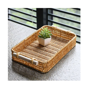 Best Price Home Decorative & <b>Dining</b> <b>Table</b> Accent Boho <b>Rattan</b> Tray With Handle Excellent Quality At Your Budget - Product Image 1