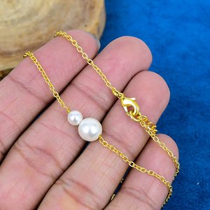 Collier en argent sterling 925 plaqué or 18 carats avec perle de nacre blanche ronde de 10-6 mm - Product Image 4