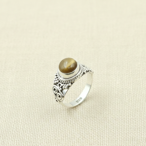Brown Tiger Eye Gemstone 925 Sterling Silver <b>Ring</b> Handmade Vintage Boho Mens Womens <b>Statement</b> <b>Ring</b> Yellow Gold Plated Jewelry - Product Image 1