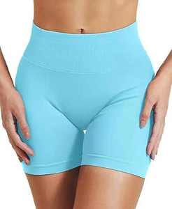 New Arrival Women's Polyester/Cotton High Yoga Shorts <b>Thigh</b> Length Solid High Customize Printed Logo OEM Street Style High - Product Image 1
