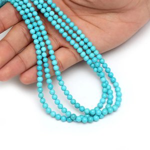 Perles rondes lisses en turquoise naturelle d'Arizona 5-6mm, pierres précieuses véritables en vrac pour la fabrication de bijoux, vente en gros - Product Image 3