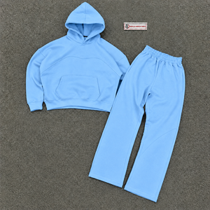 Ensemble de survêtement premium bleu ciel pour homme, sweat à capuche oversize et pantalon de jogging, style streetwear décontracté et sportswear, vente en gros - Product Image 5