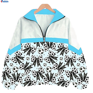 Top Quality Windbreaker <b>Jacket</b> for <b>Women</b> Racer <b>Jacket</b> Full Sleeve Zipper Front Bows Soccer Pattern Green White Breathable Woven - Product Image 5
