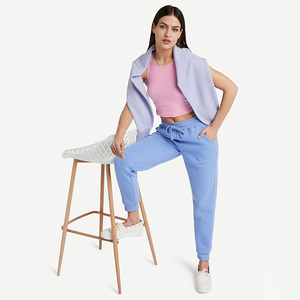 Light Sky <b>Blue</b> <b>Canvas</b> Women's Winter Jogger Pants 100% Cotton Elastic Drawstring Wholesale Europe Daily Wear - Product Image 3
