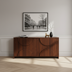 Aparador de Madera Moderno Semicircular con Panel de Media Luna, Mueble de Almacenamiento de Madera con Panel de Arco de 4 Puertas, Diseño de Arco Moderno - Product Image 2