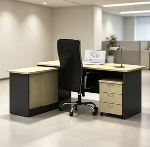 Bureau d'angle moderne avec armoire de rangement, unité à 3 tiroirs, bureau informatique autoportant en bois, mobilier commercial, système de bureau AY - Product Image 1