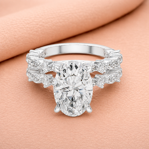 Premium Oval Diamond Engagement <b>Ring</b> <b>Set</b> with Double Eternity Band in Yellow <b>Gold</b> White <b>Gold</b> and Rose <b>Gold</b> Jewelry - Product Image 2