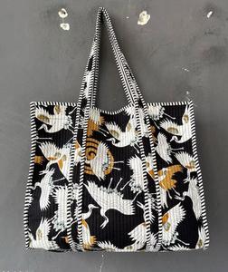 Indian Cotton Floral <b>Print</b> Tote Bag Quilted Open Closure Beach Travel Weekend Outings Handbag - Product Image 2
