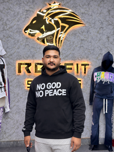 Sweat-shirt à capuche noir pour homme, imprimé « No God No Peace », coupe ample, décontracté, en coton French Terry, pour l'automne - Product Image 1