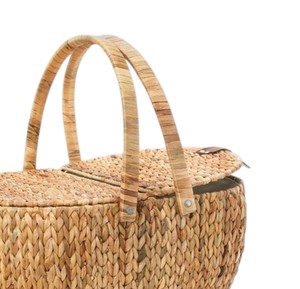 Panier de pique-nique en jacinthe d'eau, design traditionnel tressé à la main, panier à fruits en osier avec doubles couvercles et poignées confortables pour - Product Image 2