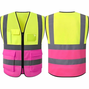 Gilet de sécurité réfléchissant haute visibilité pour hommes avec poches, fermeture éclair, décontracté, respirant, vêtement d'extérieur d'été, design col en V - Product Image 1