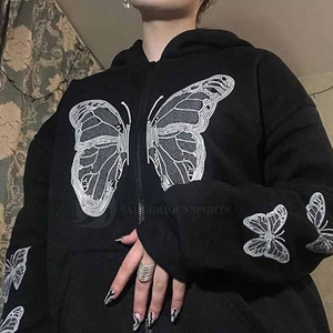 OEM personalizado mujer strass nueva Sudadera con capucha elegante invierno mujer strass Sudadera con capucha cremallera completa Us sudaderas térmicas 100% algodón - Product Image 5