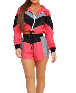 Ensemble short coupe-vent imperméable brodé sur mesure avec boutons, en tissu polyester respirant à mémoire de forme, deux pièces surdimensionnées pour femme - Product Image 2