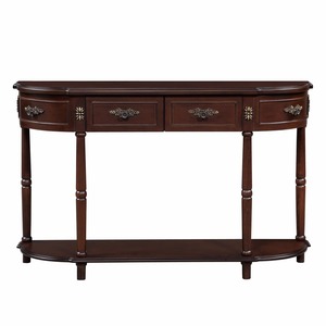 Mesa Consola Moderna para Pasillo con Espejo Marrón Oscuro, Diseño Curvo en la Parte Delantera, Herrajes de Latón Antiguo, Patas Talladas, para Uso en Hoteles - Product Image 3