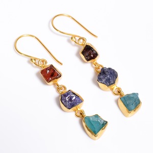 Brass Gemstone <b>Earring</b> Jewelry,Three Stone Neon Apatite, Blue Kyanite, Citrine Gemstone <b>Earring</b> Jewelry, 18k Gold Plated Jewelry - Product Image 5