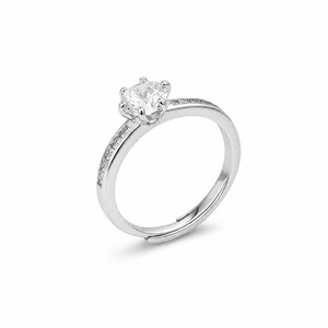 Anillo de Compromiso Clásico con Diamantes Redondos, Plata 925, Engaste de Garras, Banda Pavé, Joyería Fina para Mujer - Product Image 1