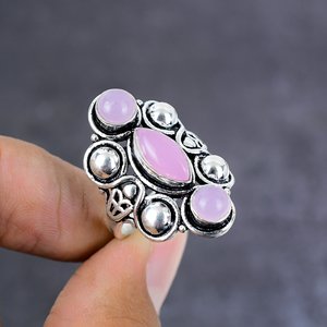 Natural Rose Quartz Gemstone Handmade Silver Plated <b>Gift</b> Ring Size 9 - Product Image 1