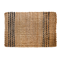 Tapis tissé naturel en jute TerraLoom Blackline, écologique, rustique, rayé, tapis de porte en fibres naturelles, tapis de sol pour la décoration d'entrée de la maison