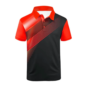 Polo de Manga Corta para Hombre, Estampado Geométrico, Secado Rápido, 100% Poliéster, Estilo Deportivo, Rojo y Negro - Product Image 2