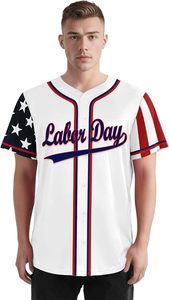 เสื้อเบสบอลวันแรงงานสหรัฐอเมริกา แบบสั่งทำพิเศษ พร้อมชื่อและหมายเลข  ลายธงชาติอเมริกา สำหรับงานปิ้งย่าง  แบบติดกระดุม สำหรับผู้ชาย ผู้หญิง และครอบครัว - Product Image 6