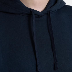 <b>Women</b> Navy Blue Solid Hooded Pullover <b>Sweatshirt</b> Drop Shoulder Long Sleeve Casual Unlined Winter Eco-Friendly Front Logo - Product Image 4