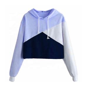 เสื้อฮู้ดผู้หญิงแบบสีตัดต่อ ทรงครอป ความยาวปกติ แขนยาว สวมใส่สบายๆ ผ้าถัก สำหรับฤดูใบไม้ร่วง ดีไซน์แบบ Patchwork - Product Image 3