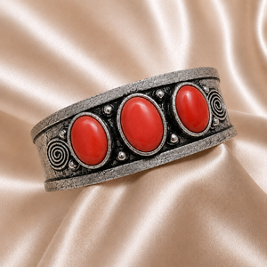 Bracelet manchette large en corail hydro de Jewelry Town, fait main, plaqué or et argent, en laiton serti clos, style vintage bohème, unisexe, cadeau - Product Image 3