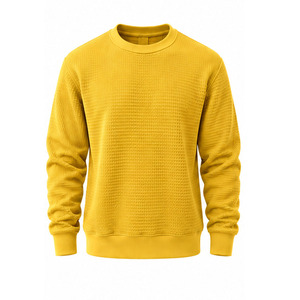 <b>Men</b> Waffle Knit Sweatshirt Long Sleeve Textured Crew Neck Casual Pullover <b>Thermal</b> <b>Top</b> Custom OEM Streetwear Manufacturer Factory - Product Image 1