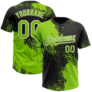 Wholesale Direct OMMIZ INDUSTRY Custom Neon Green Black-White 3D Pattern Abstract <b>Brush</b> Stroke Two-Button Unisex Softball Jersey - Product Image 1