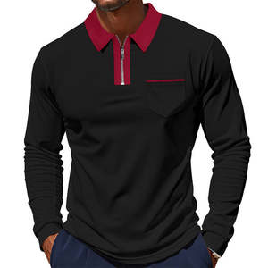 <b>Mens</b> Long Sleeve <b>Polo</b> <b>Shirt</b> Quarter Zip Contrast Collar Casual <b>Slim</b> <b>Fit</b> Cotton Blend Fashion Autumn Winter Tops Male Apparel - Product Image 2