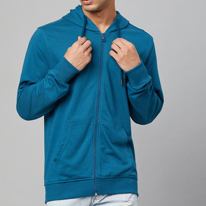 Sudadera con Capucha Azul Sólido para Hombre, Cierre de Cremallera, Corte Regular, Tejido de Algodón, Informal, para Otoño - Product Image 4