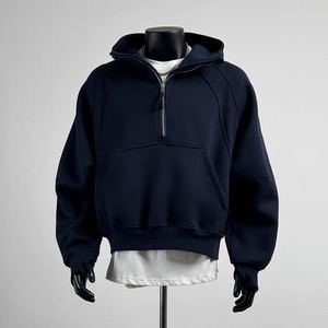 Sudadera con capucha de hombre oversize con media cremallera, color liso, manga raglán, estilo casual - Product Image 3