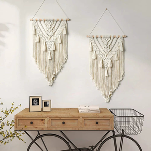 White Boho Macrame <b>Wall</b> Hanging Tapestry Cotton Rope Geometric Tassel <b>Wall</b> <b>Decor</b> for Bedroom Living Room Nursery 18 x 30 inches - Product Image 3