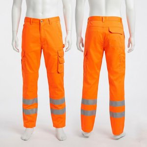Premium 240 GSM Cotton Polyester Corduroy <b>Waterproof</b> Breathable Acid Wash <b>Work</b> Pant Heavy Orange Cargo <b>Trousers</b> Reflective Bands - Product Image 1
