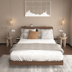 Letto matrimoniale flottante in legno con luci LED, stazione di ricarica e testiera contenitore - Non richiede rete a molle - Product Image 5