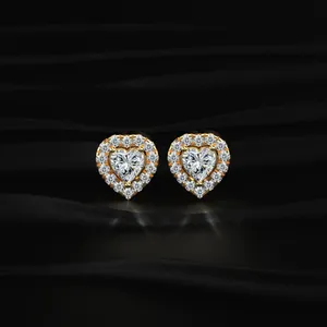 <b>Heart</b> Shape Halo Diamond <b>Earrings</b> Special Design for Mother's day Lightweight Diamond <b>Earrings</b> Fine Jewelry from Indian Supplier - Product Image 1