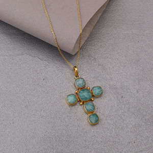 Amazonite Cross Pendant <b>Necklace</b> for Women Natural Green Gemstone <b>Statement</b> <b>Necklace</b> Handmade Cross Charm Jewelry Brass Fashion - Product Image 3