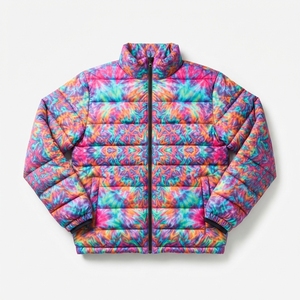 Chaqueta Acolchada Unisex con Estampado Tie Dye, Cuello Alto, Cierre de Cremallera, Resistente al Viento, Chaqueta Casual de Invierno, Corte Regular, Relleno de Poliéster - Product Image 1