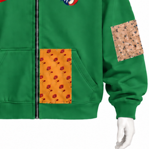 Sudadera con capucha y cremallera completa de patchwork verde, estilo oversized, con estampado de parches, informal, estilo streetwear para hombre. - Product Image 6