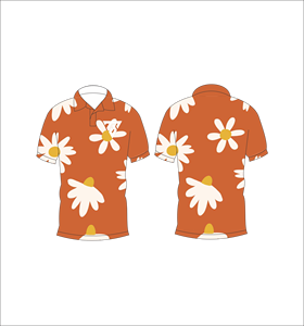 Men’s <b>Orange</b> Daisy Floral Print <b>Polo</b> Shirt Short Sleeve Casual Summer Fashion Tee - Product Image 3