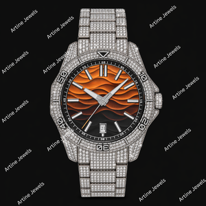นาฬิกาเพชรประดับเต็มหน้าปัดสีส้ม ดีไซน์หรูหรา สายสแตนเลสสตีล - Product Image 3