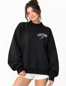 Sweat-shirt à col montant pour femme OEM ODM, coupe oversize, 100 % coton, épaules tombantes, décontracté, usage quotidien, fournisseur en gros - Product Image 2