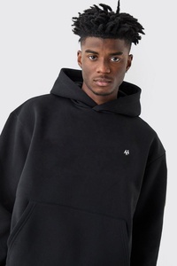 Sudadera con capucha negra de gran tamaño para hombre Logotipo elegante Moda informal cómoda Ropa durante todo el día Bolsillo frontal Técnica lavada Tejido de punto - Product Image 3