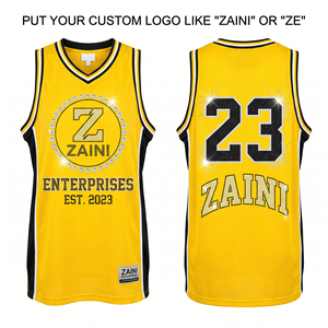 Robe de basket-ball pour femmes en maille polyester de qualité supérieure 160 GSM, jaune avec panneaux latéraux noirs, impression par sublimation personnalisée, broderie - Product Image 1